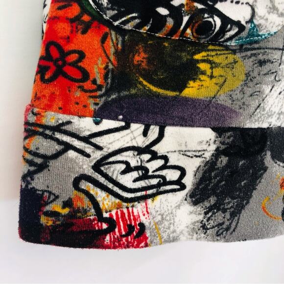 Papillon Mod Abstract Print Tunic Gray Red White Gold Scoop Neck Short Sleeve - Picture 7 of 16